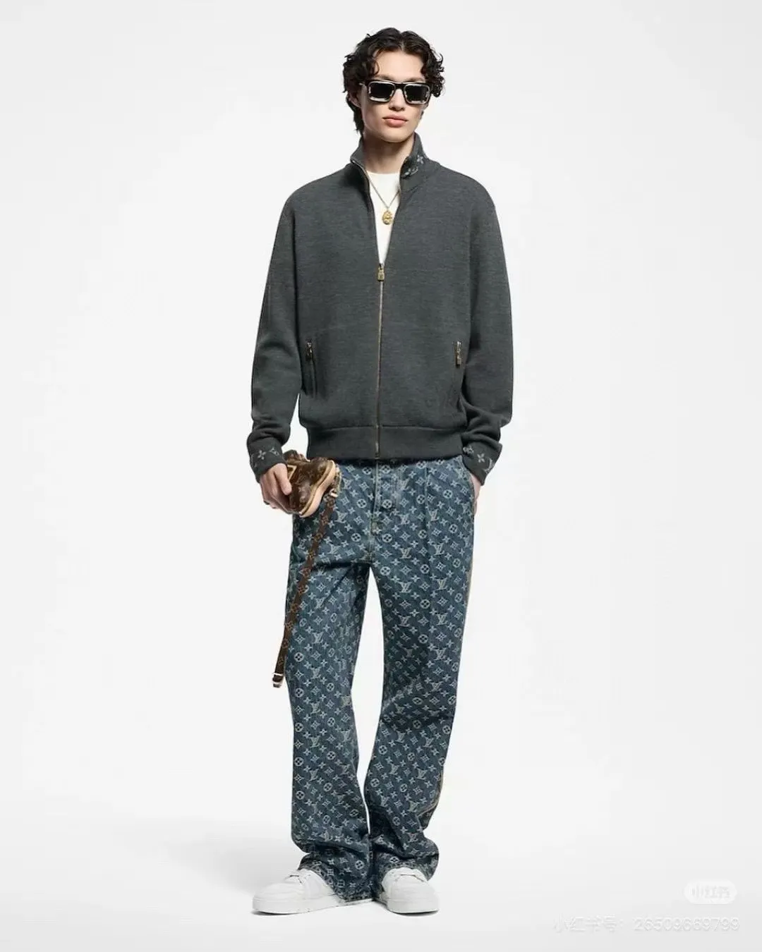Louis Vuitton/Louis Vuitton jacquard threaded wool zipper jacket